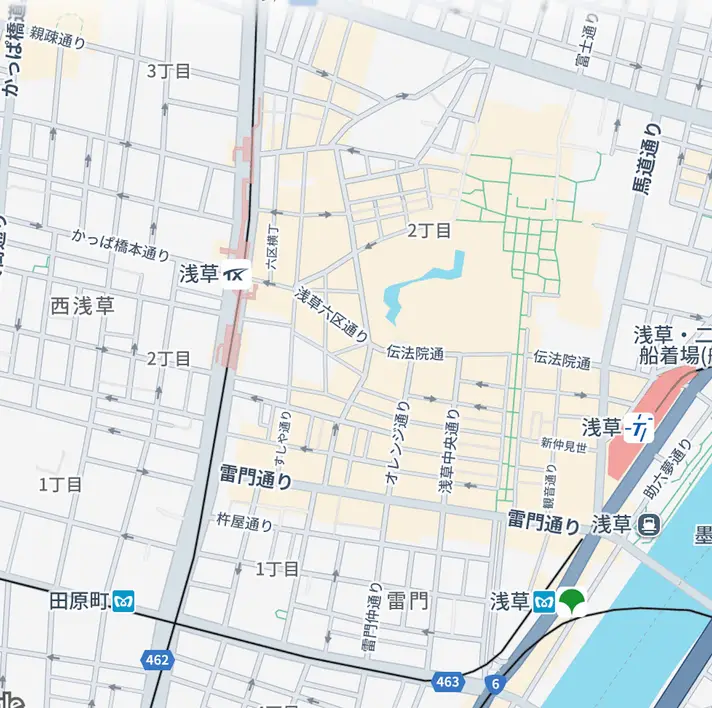 Map of Asakusa showing the location of Kaminarimon Store